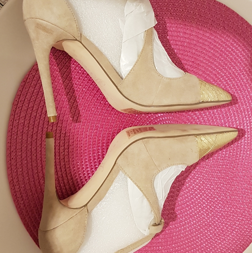 New Leather Pumps Gold & Camel Suede - Picture 8 of 11